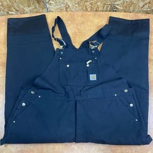 Carhartt R41 BLACK Duck Zip to thigh Bib Overalls QUILT LINED R41-blk 52x30